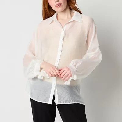 Worthington Womens Long Sleeve Regular Fit Button-Down Shirt