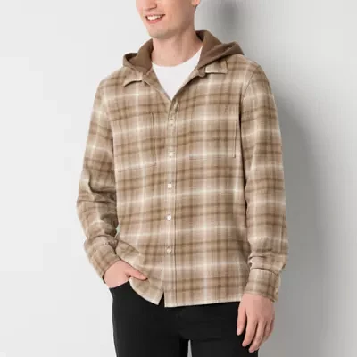 Arizona Mens Easy-on + Easy-off ADAPTIVE Long Sleeve Hooded Flannel Shirt