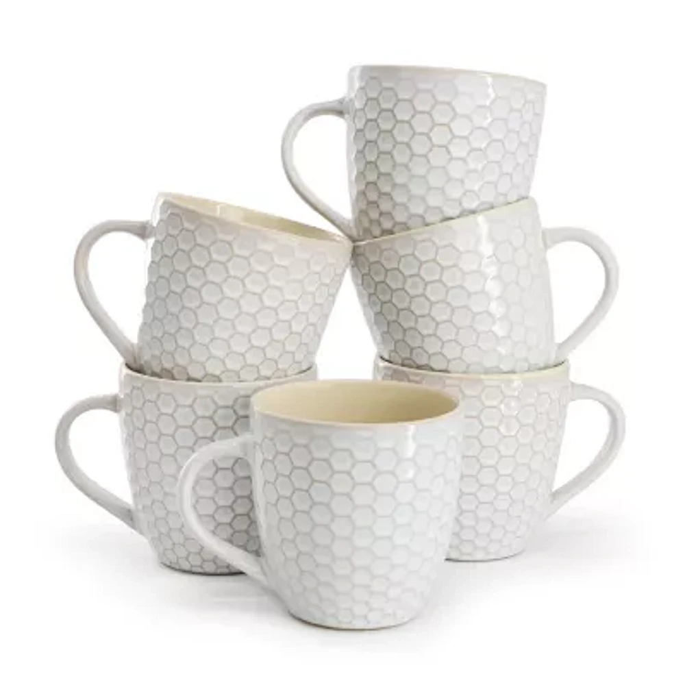 Elama Honeycomb 6 Piece White 6-pc. Geometric Coffee Mug