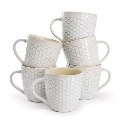 Elama Honeycomb 6 Piece White 6-pc. Geometric Coffee Mug