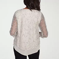 Alfred Dunner Natural Instinct Womens Crew Neck 3/4 Sleeve Blouse