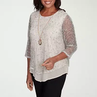 Alfred Dunner Natural Instinct Womens Crew Neck 3/4 Sleeve Blouse