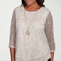 Alfred Dunner Natural Instinct Womens Crew Neck 3/4 Sleeve Blouse