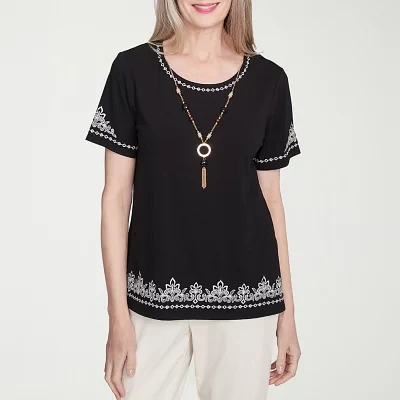 Alfred Dunner Natural Instinct Womens Crew Neck Short Sleeve Stretch Fabric T-Shirt