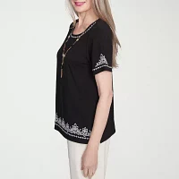 Alfred Dunner Natural Instinct Womens Crew Neck Short Sleeve Stretch Fabric T-Shirt