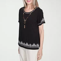 Alfred Dunner Natural Instinct Womens Crew Neck Short Sleeve Stretch Fabric T-Shirt