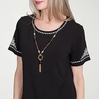 Alfred Dunner Natural Instinct Womens Crew Neck Short Sleeve Stretch Fabric T-Shirt