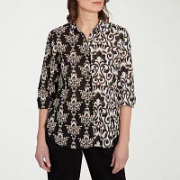 Alfred Dunner Natural Instinct Womens 3/4 Sleeve Button-Down Shirt