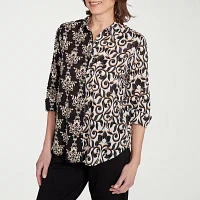 Alfred Dunner Natural Instinct Womens 3/4 Sleeve Button-Down Shirt