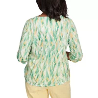 Alfred Dunner Rise And Shine Womens Crew Neck 3/4 Sleeve T-Shirt
