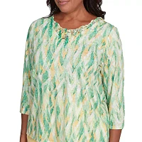 Alfred Dunner Rise And Shine Womens Crew Neck 3/4 Sleeve T-Shirt