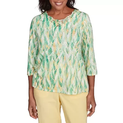 Alfred Dunner Rise And Shine Womens Crew Neck 3/4 Sleeve T-Shirt