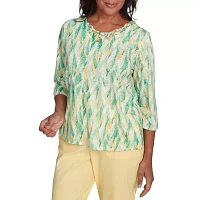 Alfred Dunner Rise And Shine Womens Crew Neck 3/4 Sleeve T-Shirt