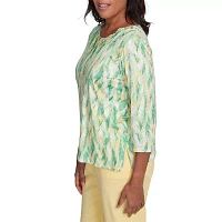 Alfred Dunner Rise And Shine Womens Crew Neck 3/4 Sleeve T-Shirt