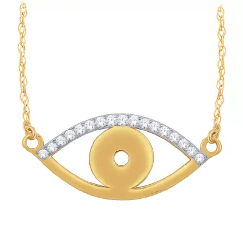 Womens Diamond-Accent Natural Diamond 10K Gold Evil Eye Pendant Necklace