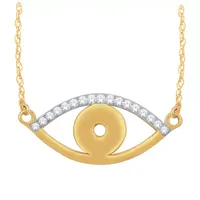 Womens Diamond-Accent Natural Diamond 10K Gold Evil Eye Pendant Necklace