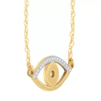 Womens Diamond-Accent Natural Diamond 10K Gold Evil Eye Pendant Necklace