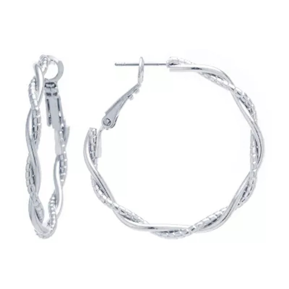 Silver Reflections Pure Silver Over Brass Round Hoop Earrings