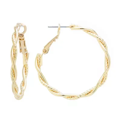 Silver Reflections 24K Gold Over Brass Round Hoop Earrings