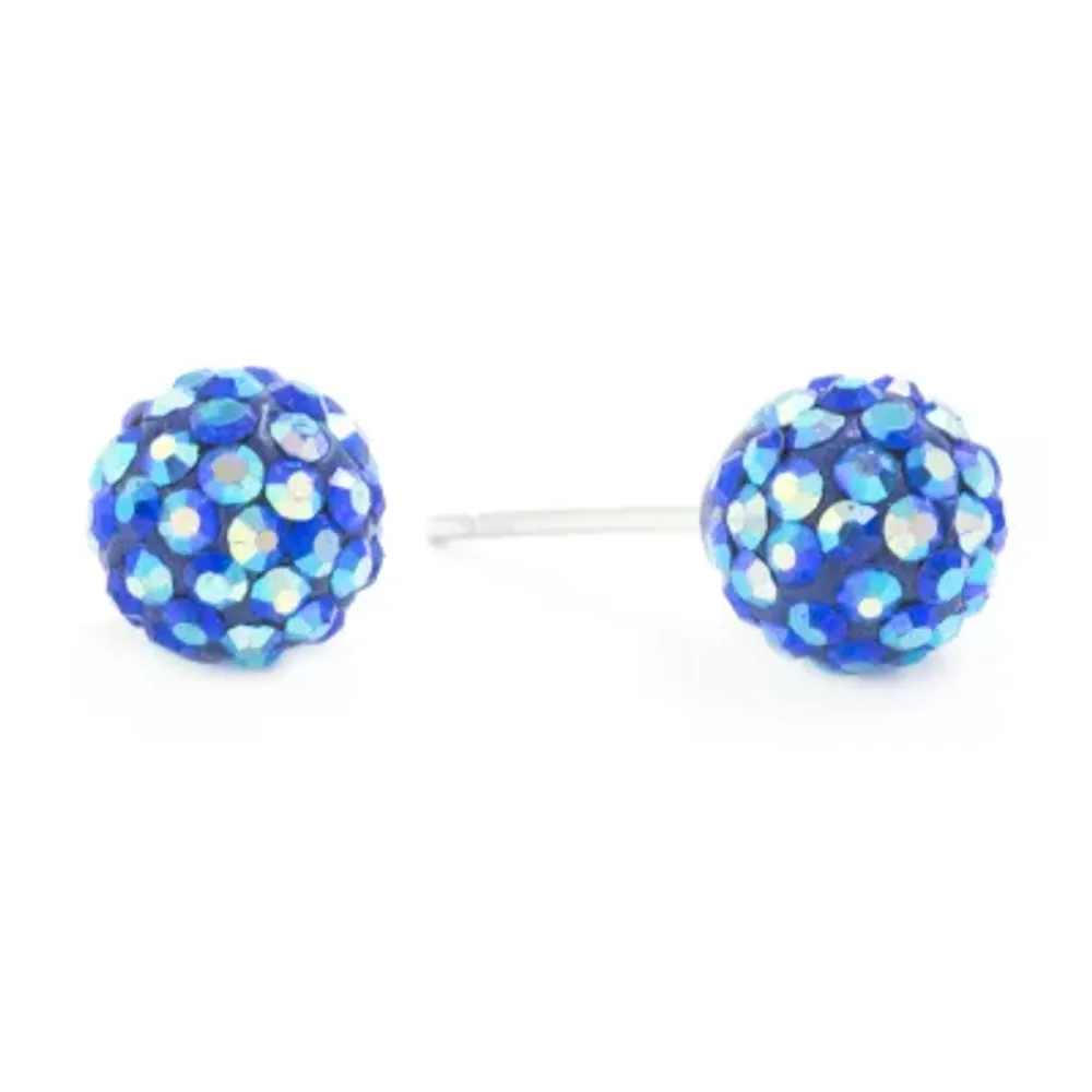 Silver Treasures Crystal Sterling Silver 8mm Ball Stud Earrings