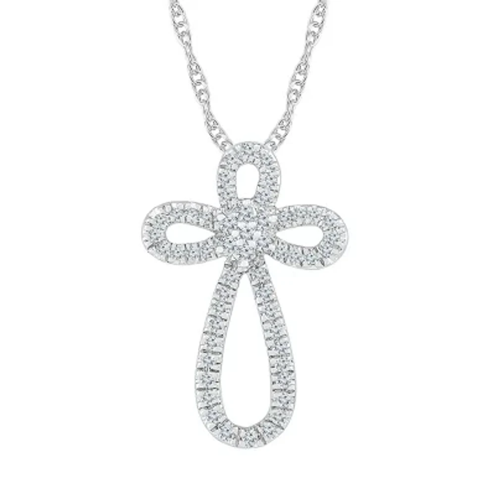 Womens 1/ CT. T.W. Natural Diamond 10K Gold Cross Pendant Necklaces