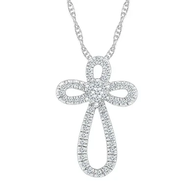 Womens 1/ CT. T.W. Natural Diamond 10K Gold Cross Pendant Necklaces