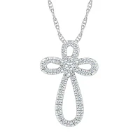 Womens 1/ CT. T.W. Natural Diamond 10K Gold Cross Pendant Necklace