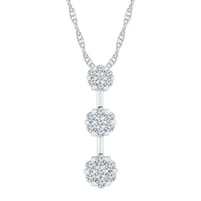 Linear Womens 1/2 CT. T.W. Natural White Diamond 10K White Gold Pendant Necklaces