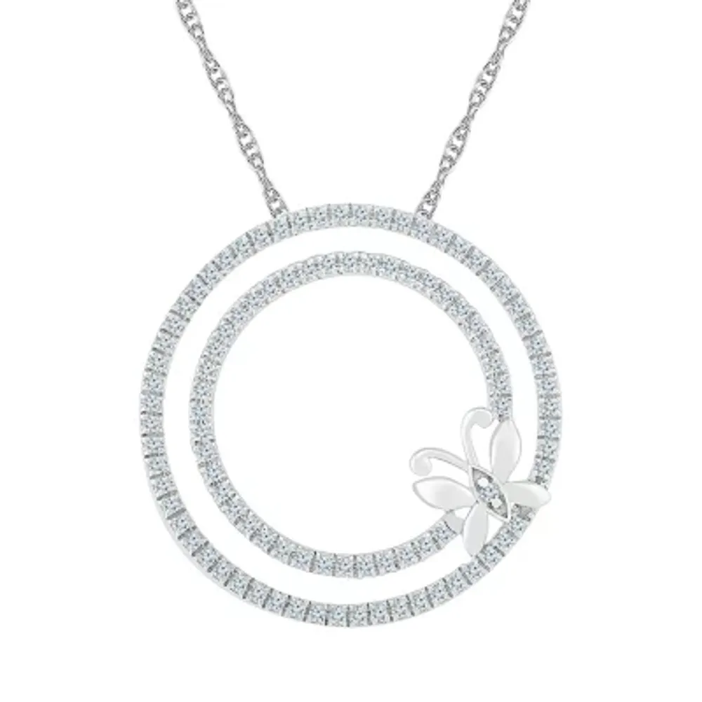 Womens 1/2 CT. T.W. Natural White Diamond 10K White Gold Butterfly Circle Pendant Necklaces