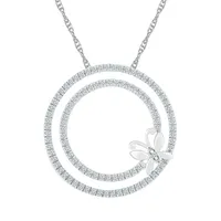 Womens 1/2 CT. T.W. Natural White Diamond 10K White Gold Butterfly Circle Pendant Necklace