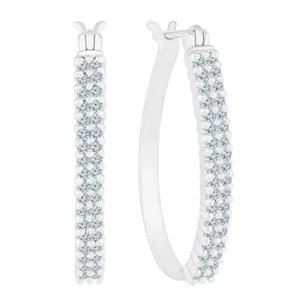 1/ CT. T.W. Natural White Diamond 10K White Gold 23.3mm Hoop Earrings