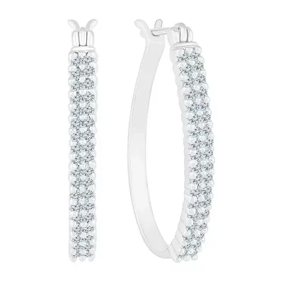 1/ CT. T.W. Natural White Diamond 10K White Gold 23.3mm Hoop Earrings