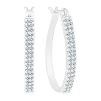 1/2 CT. T.W. Natural White Diamond 10K White Gold 23.3mm Hoop Earrings