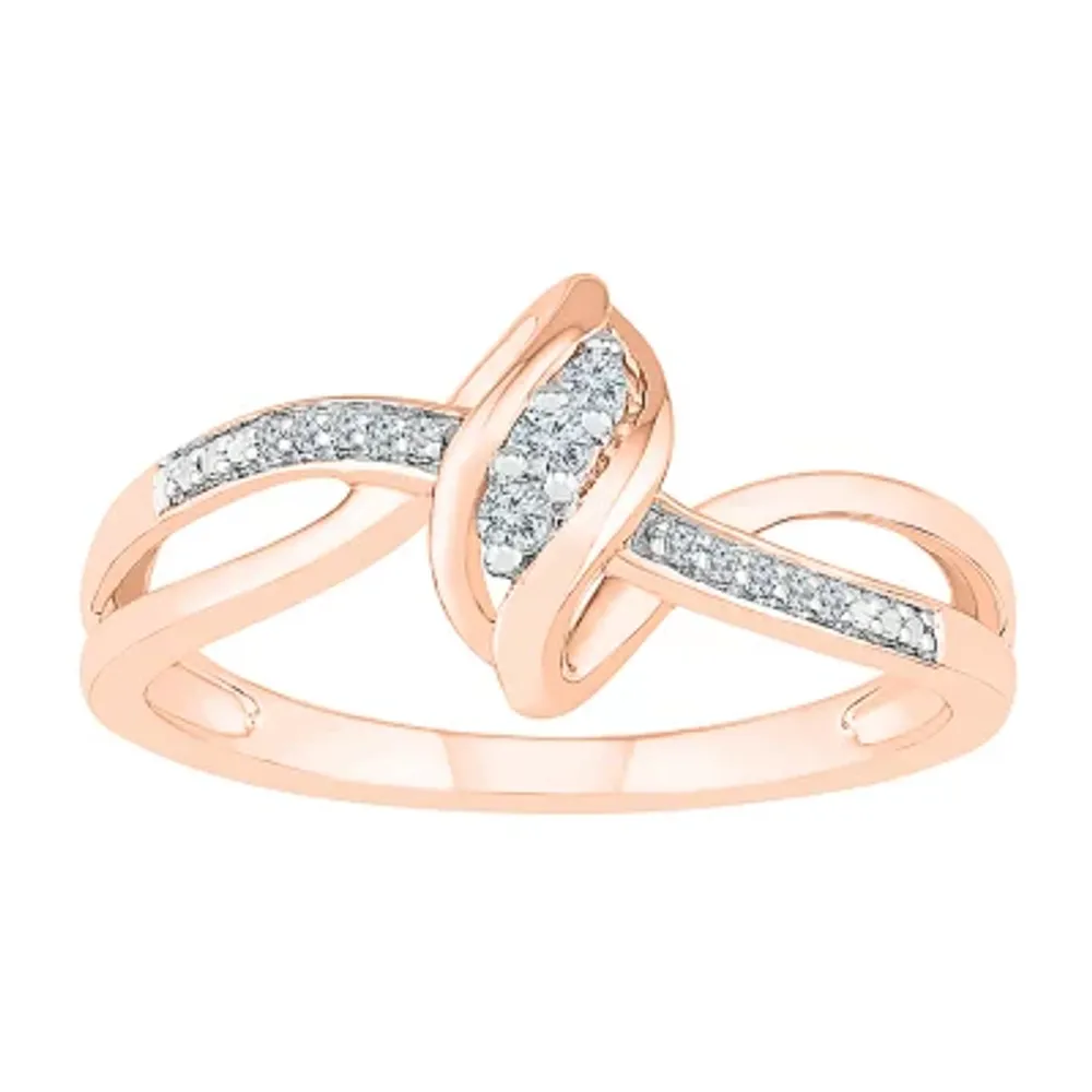 Womens Diamond Accent Natural White 10K Rose Gold Cocktail Ring