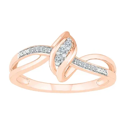 Womens Diamond Accent Natural White 10K Rose Gold Cocktail Ring