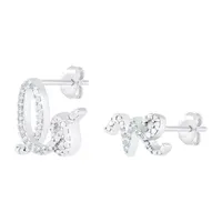 Mismatched "Love" Diamond Accent Natural White Diamond Sterling Silver 23mm Stud Earrings