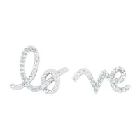 Mismatched "Love" Diamond Accent Natural White Diamond Sterling Silver 23mm Stud Earrings