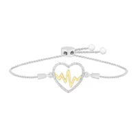 Heartbeat Diamond Accent Natural Diamond 10K Gold Sterling Silver Heart Bolo Bracelet