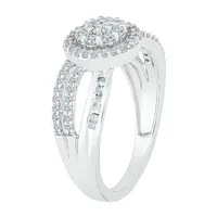 Womens CT. T.W. Natural White Diamond Sterling Silver Halo Cocktail Ring