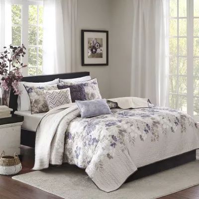 Madison Park Piper 6-Pc Floral Quilt Set With Throw Pillows