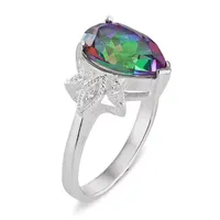 Womens Genuine Green Mystic Topaz Sterling Silver Pear Cocktail Ring