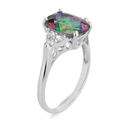 Womens Genuine Green Topaz Sterling Silver Square Cocktail Ring