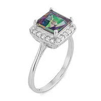 Womens Genuine Green Topaz Sterling Silver Square Halo Cocktail Ring