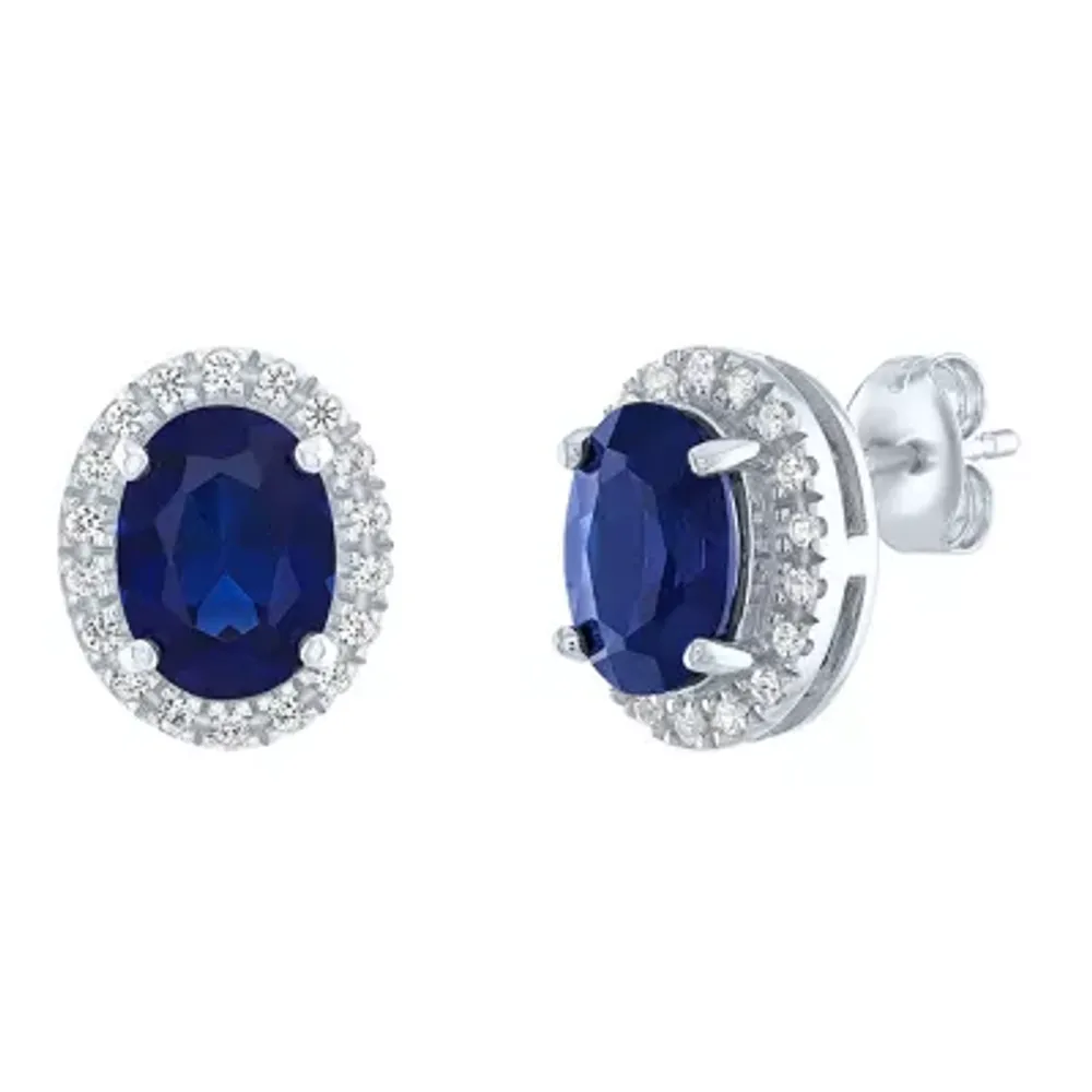 Lab Created Blue Sapphire Sterling Silver 11.5mm Stud Earrings