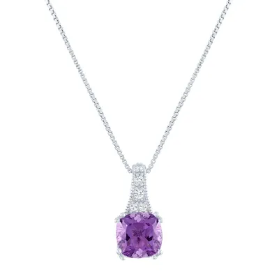 Gemstone Sterling Silver Cushion Pendant Necklace