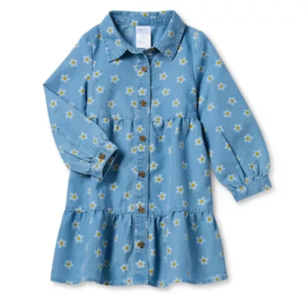 Okie Dokie Toddler & Little Girls Long Sleeve Fitted Sleeve A-Line Dress