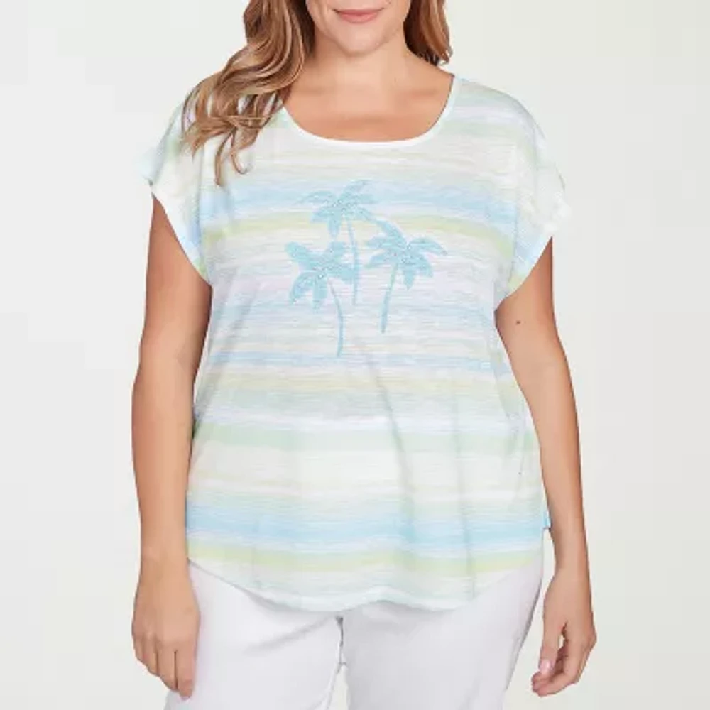 Hearts Of Palm Womens Plus Square Neck Short Sleeve T-Shirt
