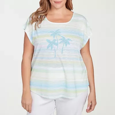 Hearts Of Palm Womens Plus Square Neck Short Sleeve T-Shirt