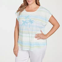 Hearts Of Palm Womens Plus Square Neck Short Sleeve T-Shirt