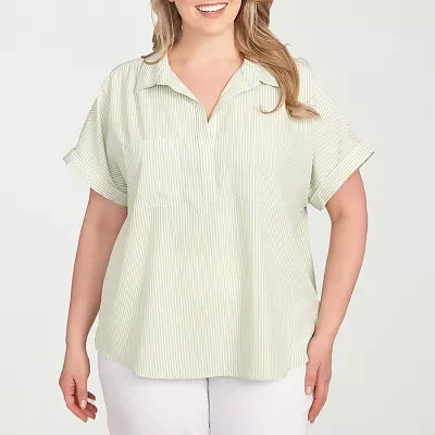 Hearts Of Palm Plus Womens Short Sleeve Blouse